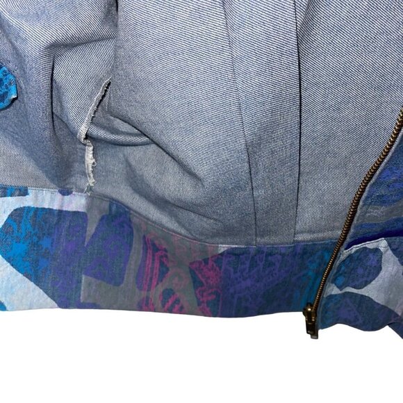 Vintage Womens Denim Bomber Jacket Size Medium Blue Purple Pink Abstract Print - Picture 12 of 14